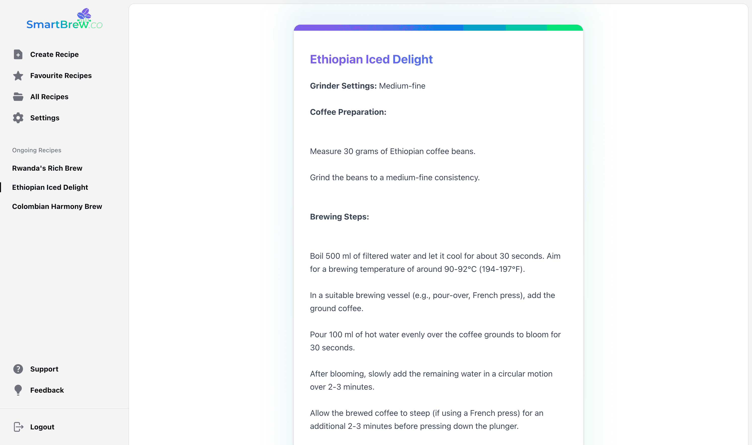 Example SmartBrew recipe output preview