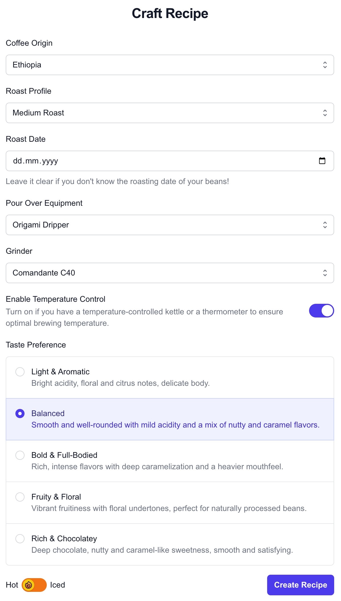 SmartBrew.co Recipe Craft Screen